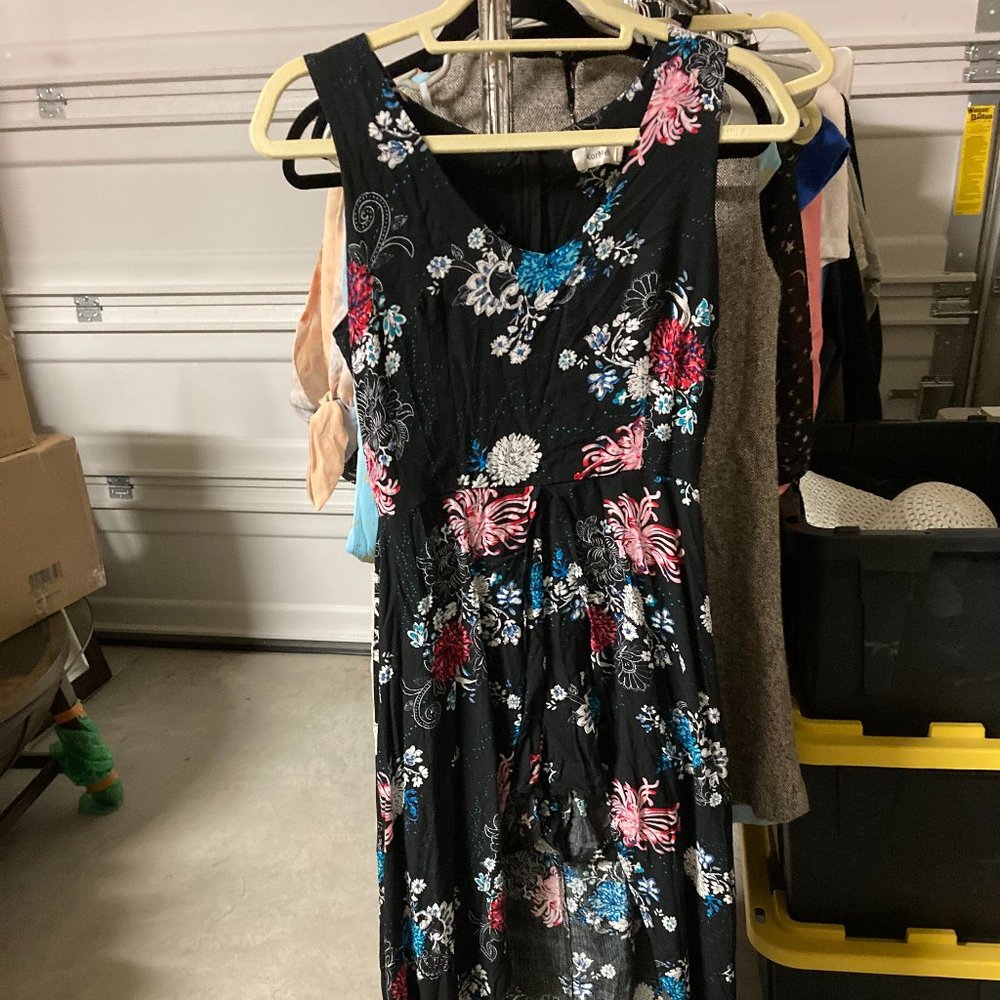 Kormei Womens Sleeveless Scoop Neck Floral Rayon Party Split Maxi Romper Dress S